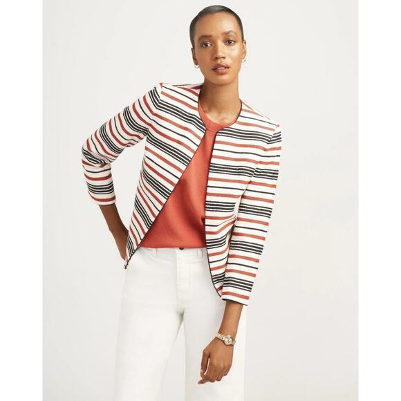 B9 Anne Klein Open Striped Blazer Jacket Womens 10 Office Siren Academia Preppy - Picture 1 of 8